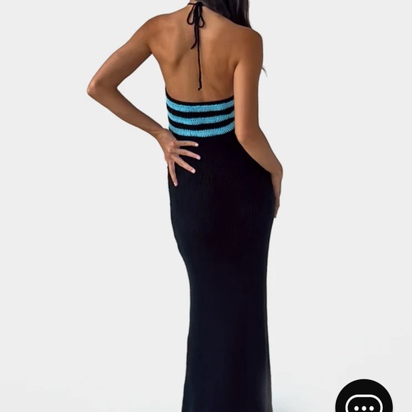 Peppermayo Exclusive - Masterpiece Halterneck Crochet Maxi Dress - Azure Stripe - Picture 4 of 8